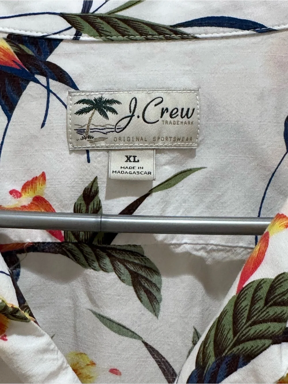 J. Crew White Short-Sleeve Button-Up Shirt with Yellow Floral Print